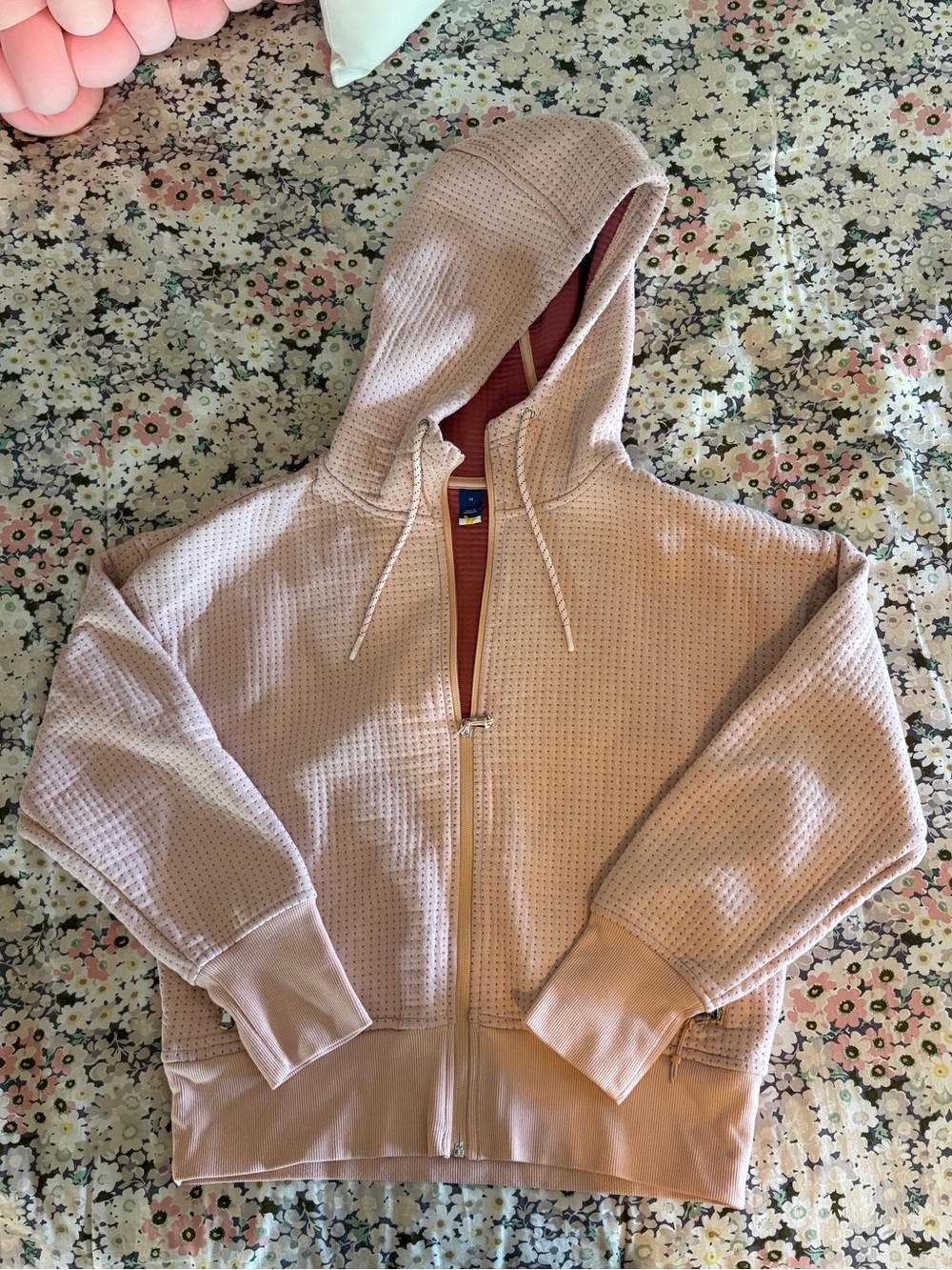GAP Waffle-Knit Hooded Zip Jacket in Dusty Rose